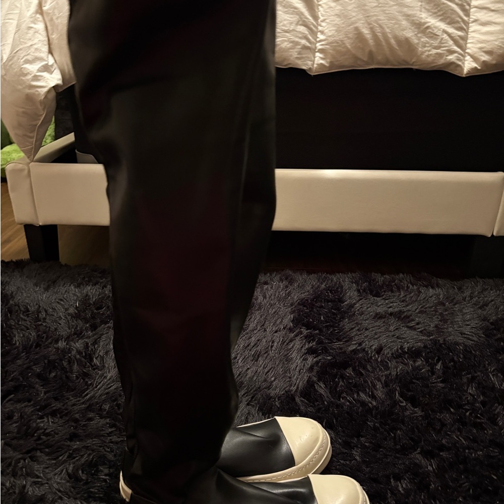 Black Pants with White Slides